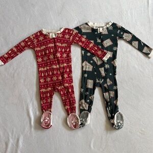 Burt's Bees Red and Green Holiday Print Footed One-Pieces